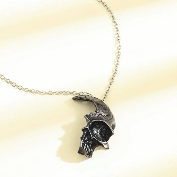 “Shattered Skull” Broken Half Gunmetal Steel Goth Punk Halloween Unisex Necklace - Picture 14 of 16